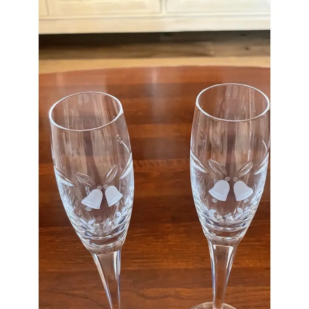 Set of 2 Mikasa Wedding Bells Toasting Fluted Champagne Glass Lead Crystal